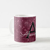 Burgundy Marsala Sparkle Monogram Name & Initial Kaffeetasse (Vorderseite Links)