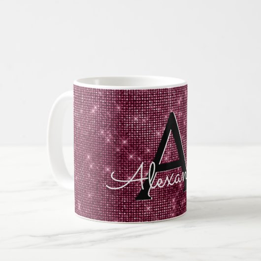 Burgundy Marsala Sparkle Monogram Name & Initial Kaffeetasse (Vorderseite Links)