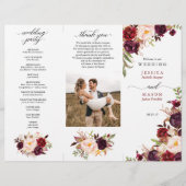 Burgundy Marsala Tri-Fold Wedding Program Foto Flyer (Vorne)