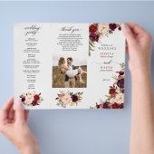 Burgundy Marsala Tri-Fold Wedding Program Foto Flyer (Hand)