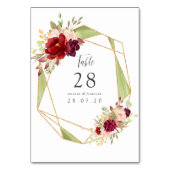 Burgundy-Marsala und Blush Boho Geometric Wedding Tischnummer (Rückseite)