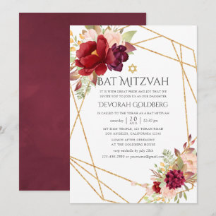 Burgundy-Marsala und Blush Geometric Bat Mitzvah Einladung