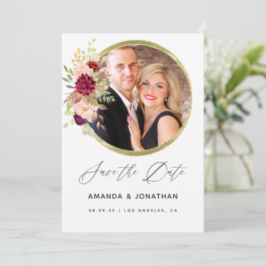 Burgundy-Marsala und Blush Geometric Save the Date (Stehend Vorderseite)