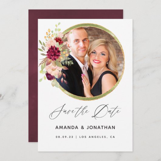 Burgundy-Marsala und Blush Geometric Save the Date (Vorne/Hinten)