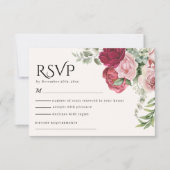 Burgundy Marsala und Blush Pink Floral Wedding RSVP Karte (Vorderseite)