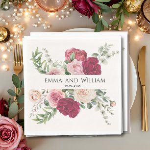 Burgundy Marsala und Blush Pink Floral Wedding Serviette