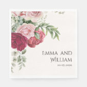 Burgundy Marsala und Blush Pink Floral Wedding Serviette (Vorderseite)