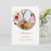 Burgundy-Marsala und Blush Wedding Foto Collage Dankeskarte (Stehend Vorderseite)