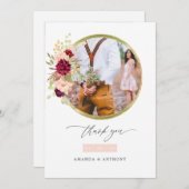 Burgundy-Marsala und Blush Wedding Foto Collage Dankeskarte (Vorne/Hinten)