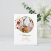 Burgundy-Marsala und Blush Wedding Foto Vielen Dan Postkarte (Stehend Vorderseite)