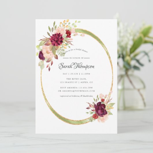 Burgundy-Marsala und geometrisches Brautparty mit  Einladung (Stehend Vorderseite)