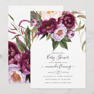 Burgundy - Marsala und Pfirsich Florales Babyshowe Einladung