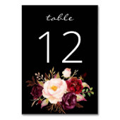 Burgundy Marsala und Pink Floral 3- Schwarz Tischnummer (Vorderseite)