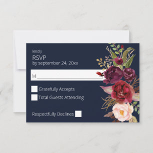 Burgundy Marsala und Pink Floral no Meere Marine RSVP Karte