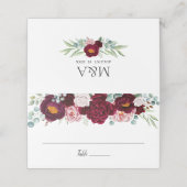 Burgundy Marsala Wasserfarbe Blütenblüte Platzkarte (Außenseite Aufgefaltet)