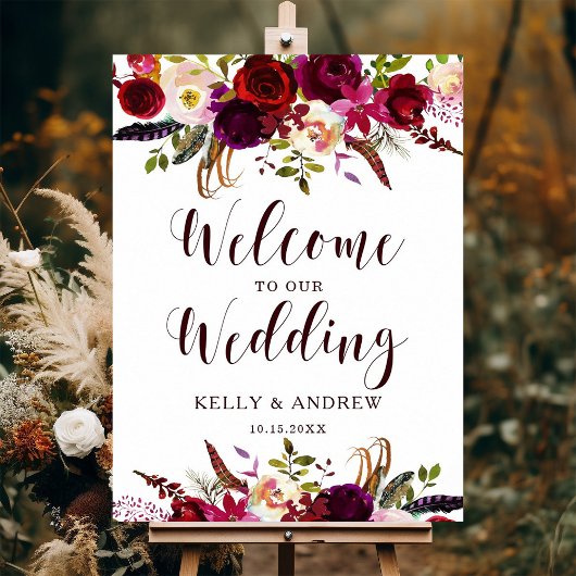 Burgundy Marsala Watercolor Begrüßung Hochzeit der Poster