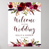 Burgundy Marsala Watercolor Begrüßung Hochzeit der Poster (Vorne)