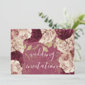 Burgundy Marsala Wedding Rose Roses Roses Floral Einladung (Stehend Vorderseite)