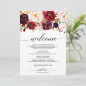 Burgundy Marsala Wedding Welcome Itinerary Letter Programm (Stehend Vorderseite)