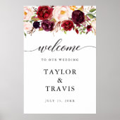 Burgundy Marsala Wedding Welcome Sign Poster (Vorne)