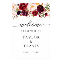 Burgundy Marsala Wedding Welcome Sign Poster