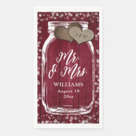 Burgundy Mason Jar Barn Wood Mr & Mrs Wedding Serviette