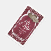 Burgundy Mason Jar Barn Wood Mr & Mrs Wedding Serviette (Ecke)