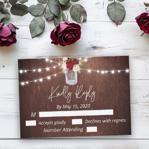 Burgundy Mason Jar Holzstring Lights Budget UAWG Mitteilungskarte