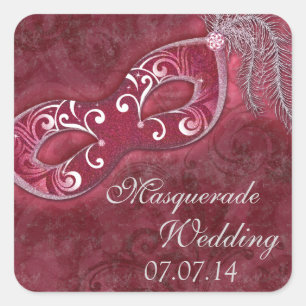 Burgundy Masquerade Ball Mardi Gras Wedding Quadratischer Aufkleber
