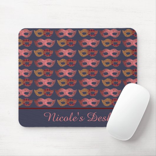 Burgundy Masquerade Masks Pattern Personalised Mousepad (Mit Mouse)