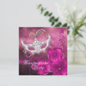 Burgundy Masquerade Party Einladung (Stehend Vorderseite)