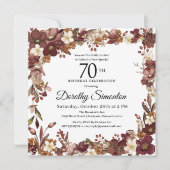 Burgundy Mauve Ivory Fall Floral 70th Birthday Einladung (Vorderseite)