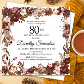 Burgundy Mauve Ivory Fall Floral 80th Birthday Einladung