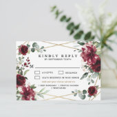 Burgundy Meal Choice Blush Goldene Grüne Hochzeit RSVP Karte (Stehend Vorderseite)