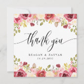 Burgundy Merlot Bloral Wedding Dankeschön Karte (Vorderseite)