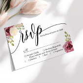 Burgundy Merlot Bloral Wedding RSVP Card