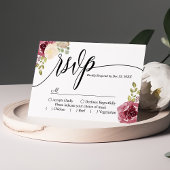 Burgundy Merlot Bloral Wedding RSVP Card