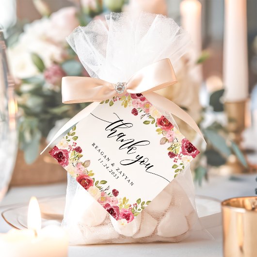 Burgundy Merlot Floral Wedding Vielen Dank Geschenkanhänger