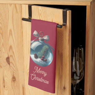 Burgundy Merry Weihnachten Ornament Küchentuch