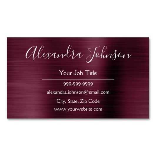 Burgundy Metallic Foil Modern und elegant Magnetische Visitenkarte (Vorderseite)