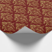 Burgundy & Metallic Gold Foil Look BlumenDamaskus Geschenkpapier (Ecke)