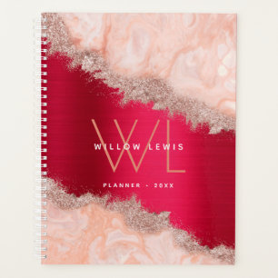 Burgundy Metallic Rose Gold Glitzer Monogram Planer