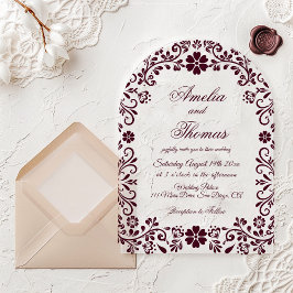 Burgundy Mexican Timeless Wedding  Acryleinladungen