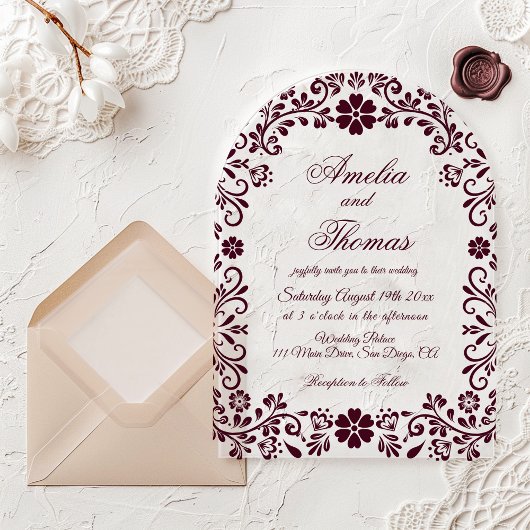 Burgundy Mexican Timeless Wedding  Acryleinladungen