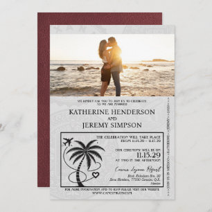 Burgundy Mexico Passport Wedding Einladung