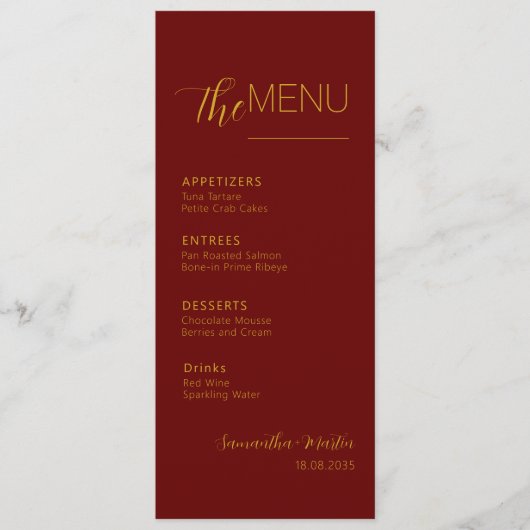 Burgundy Minimal Script Wedding Menu Menükarte (Vorderseite)