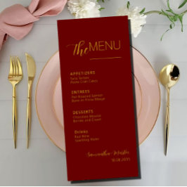 Burgundy Minimal Script Wedding Menu Menükarte