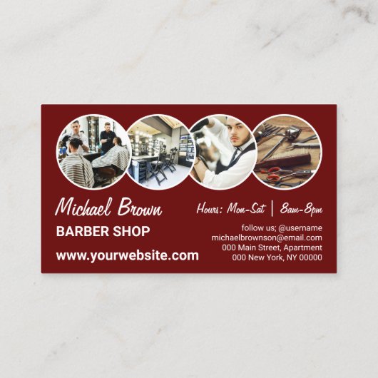 Burgundy Minimal Stil Friseur Salon Fotos Barber Visitenkarte (Rückseite)