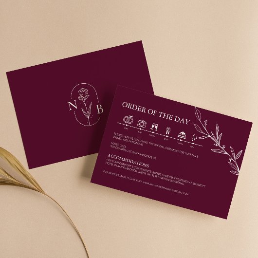 Burgundy Minimalist Boho Wedding Timeline Begleitkarte