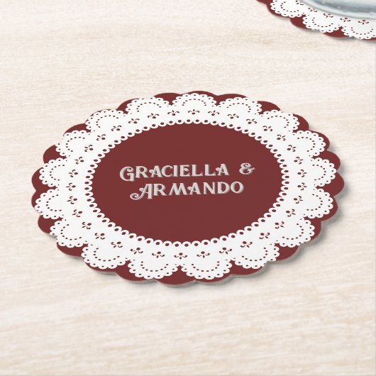 Burgundy Minimalist Paper Wedding Coasters Untersetzer (angewinkelt)